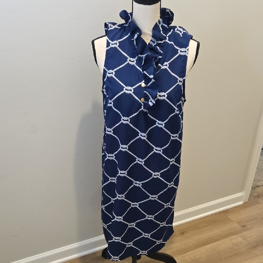 Mud Pie Blue Dress with White Rope Design